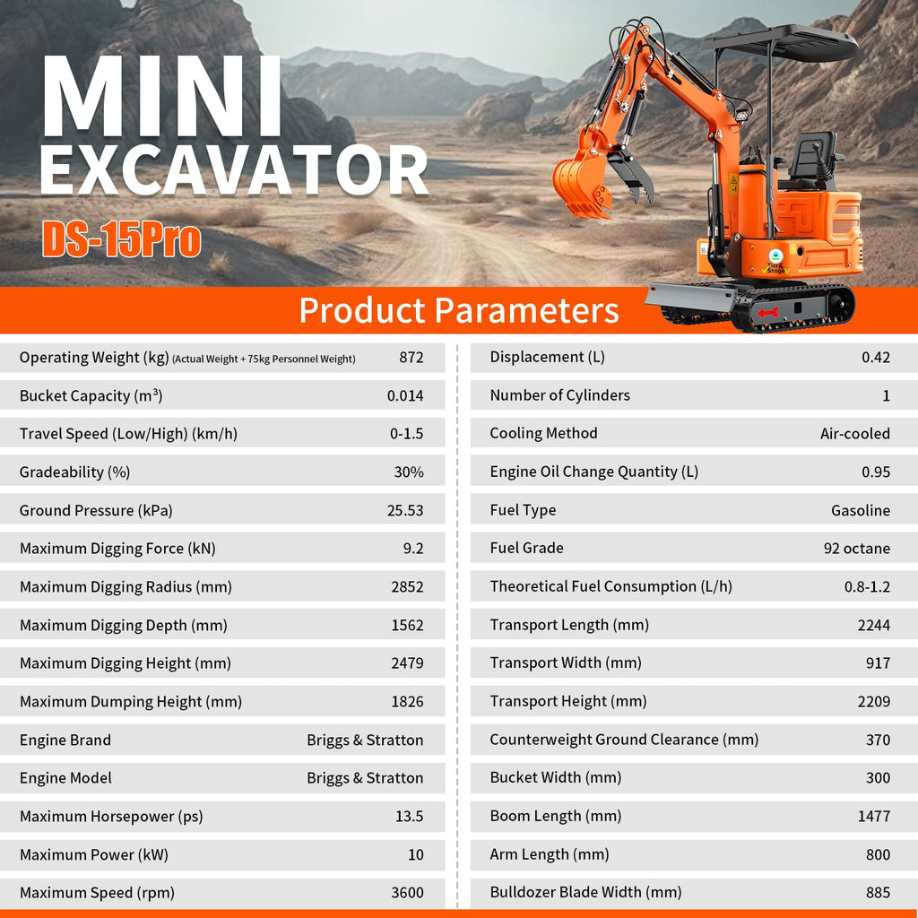 13.5 hp B&S Engine 1.2 Ton Mini Excavator with Pilot Control