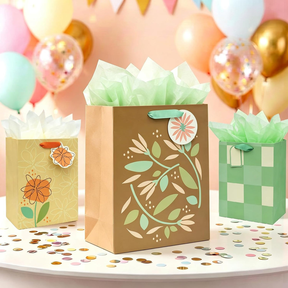 4 Pack Large Medium Fall Gift Bags Assorted Sizes with Tissue Paper