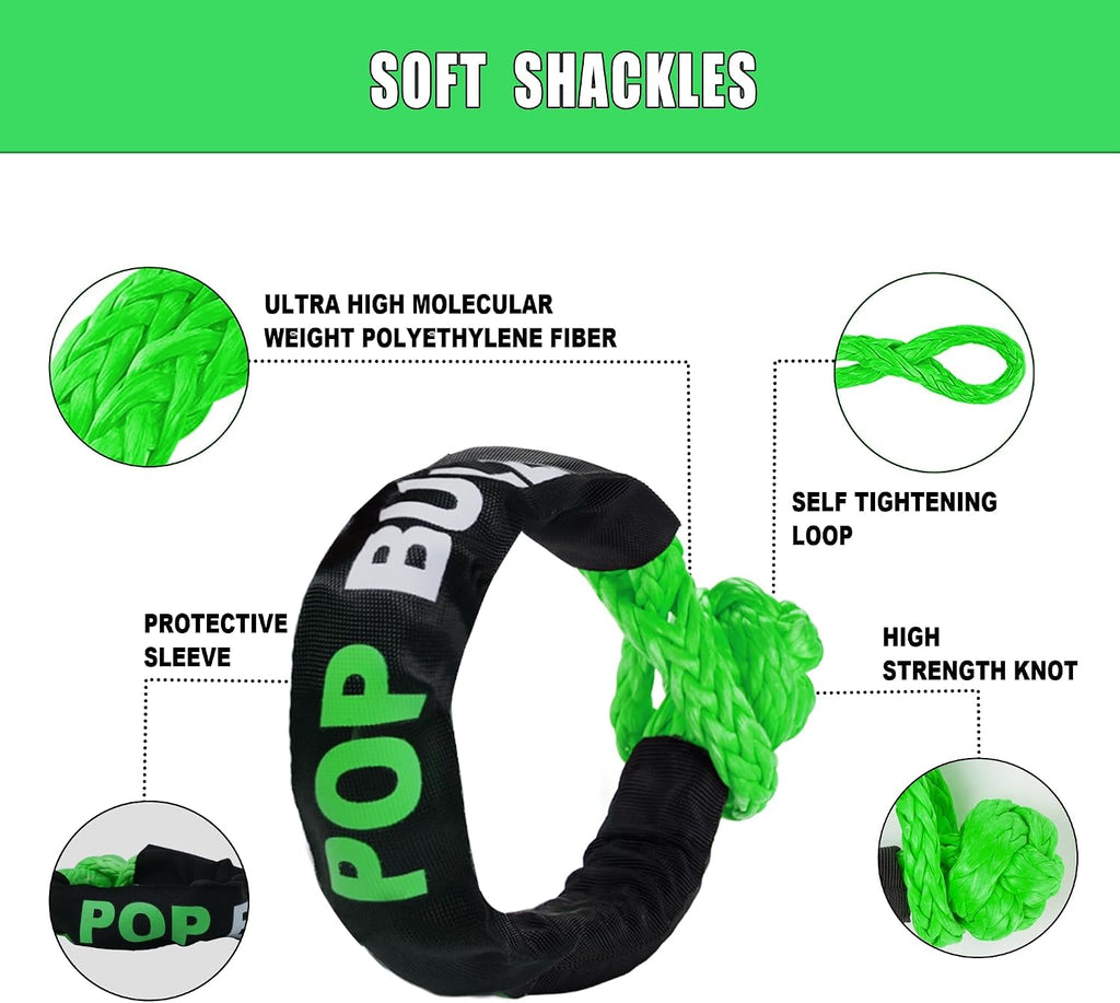 Kinetic Recovery Rope,(1in x 30ft Green) 48,500lbs Snatch Strap, Heavy Duty Stretch Nylon Towing Ropes with 2pcs Soft