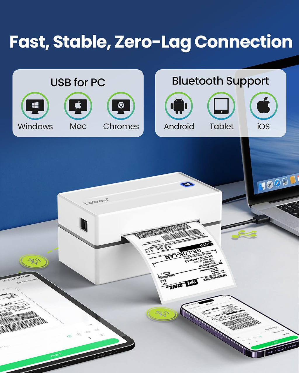 Shipping Label Printer, Bluetooth Thermal 4x6 Label Printer White