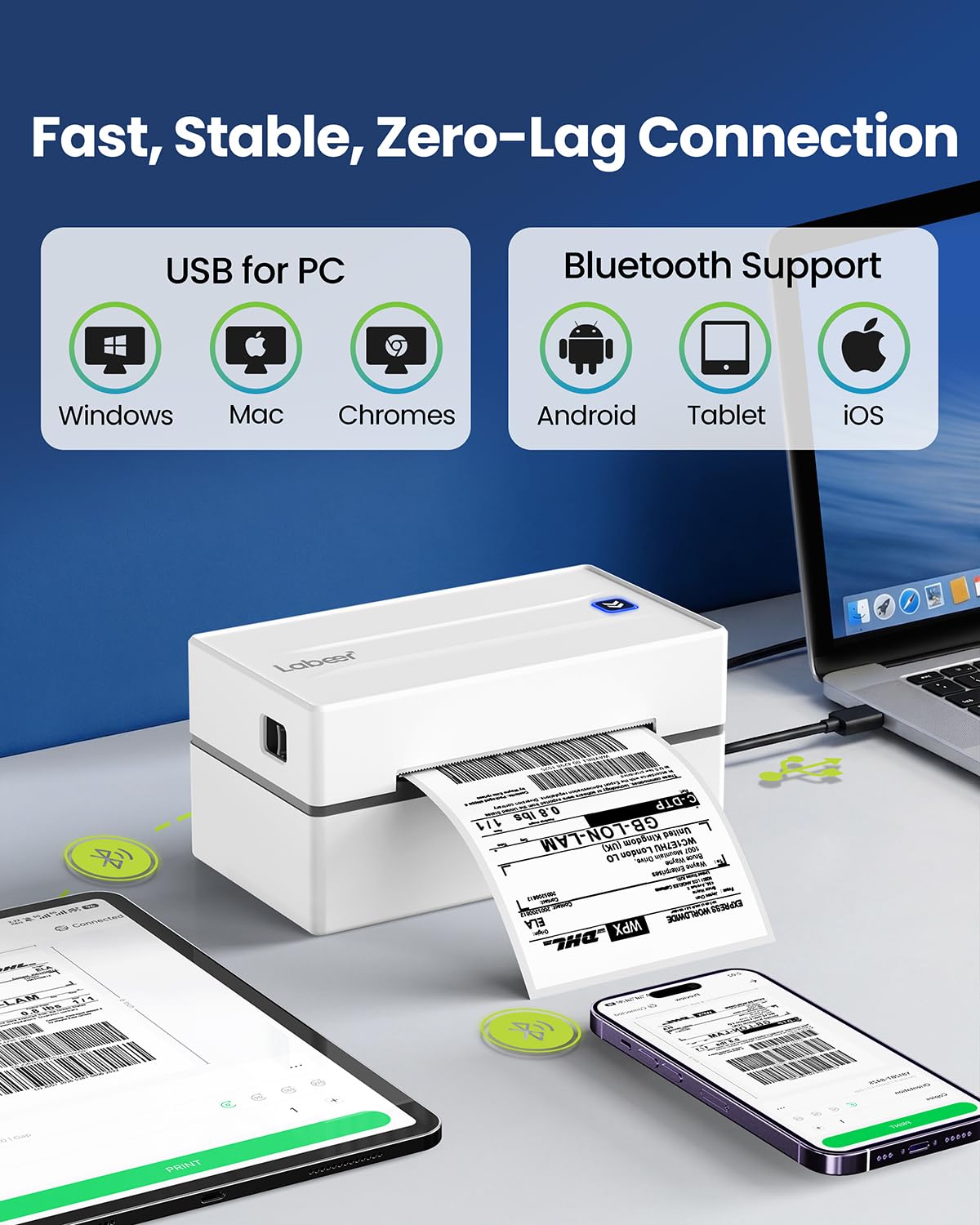 Shipping Label Printer, Bluetooth Thermal 4x6 Label Printer White