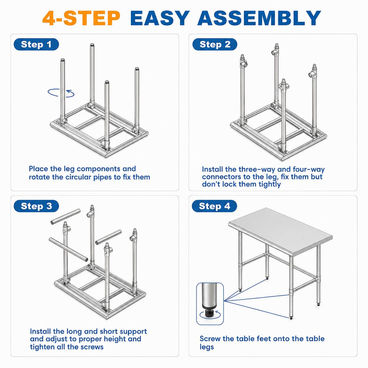 Open Base Stainless Steel Work Table with Backsplash, 24x48 Inch
