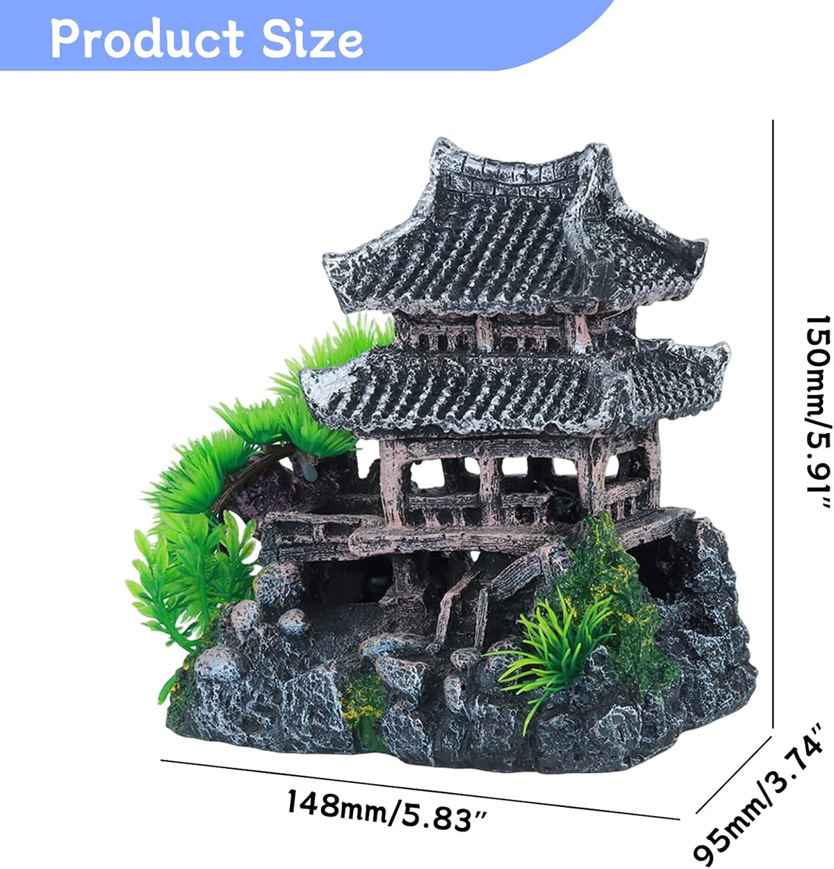 Extra Large Aquarium Decorations, Resin Castle and Artificial Rock with Plants (Ancient Temple with Mountain) Fish