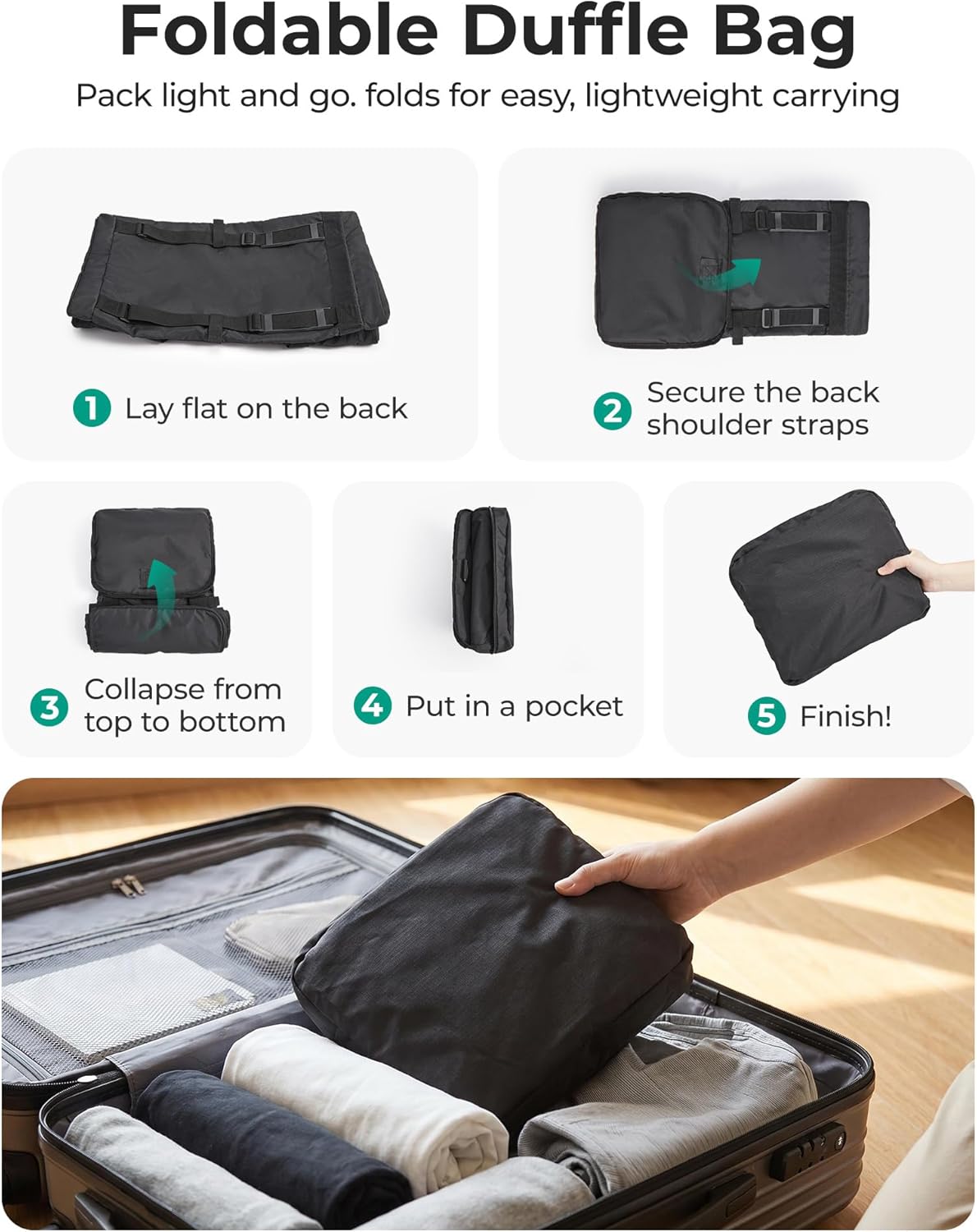 BAGSAMRT 60L Foldable Duffle Bag for Travel, Large Travel Duffel Bag for Men, 4 in 1 Travel Backpack, Carry on