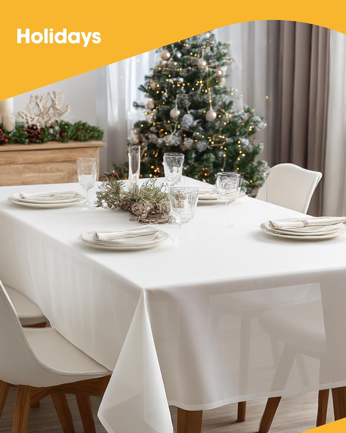 White Plastic Table Cloth - 24 Pack 54" × 108" Rectangle Disposable Tablecloths for 6FT Tables, Waterproof Table