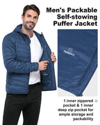 Men's Packable Hooded Puffer Jacket Insulated Winter Coat