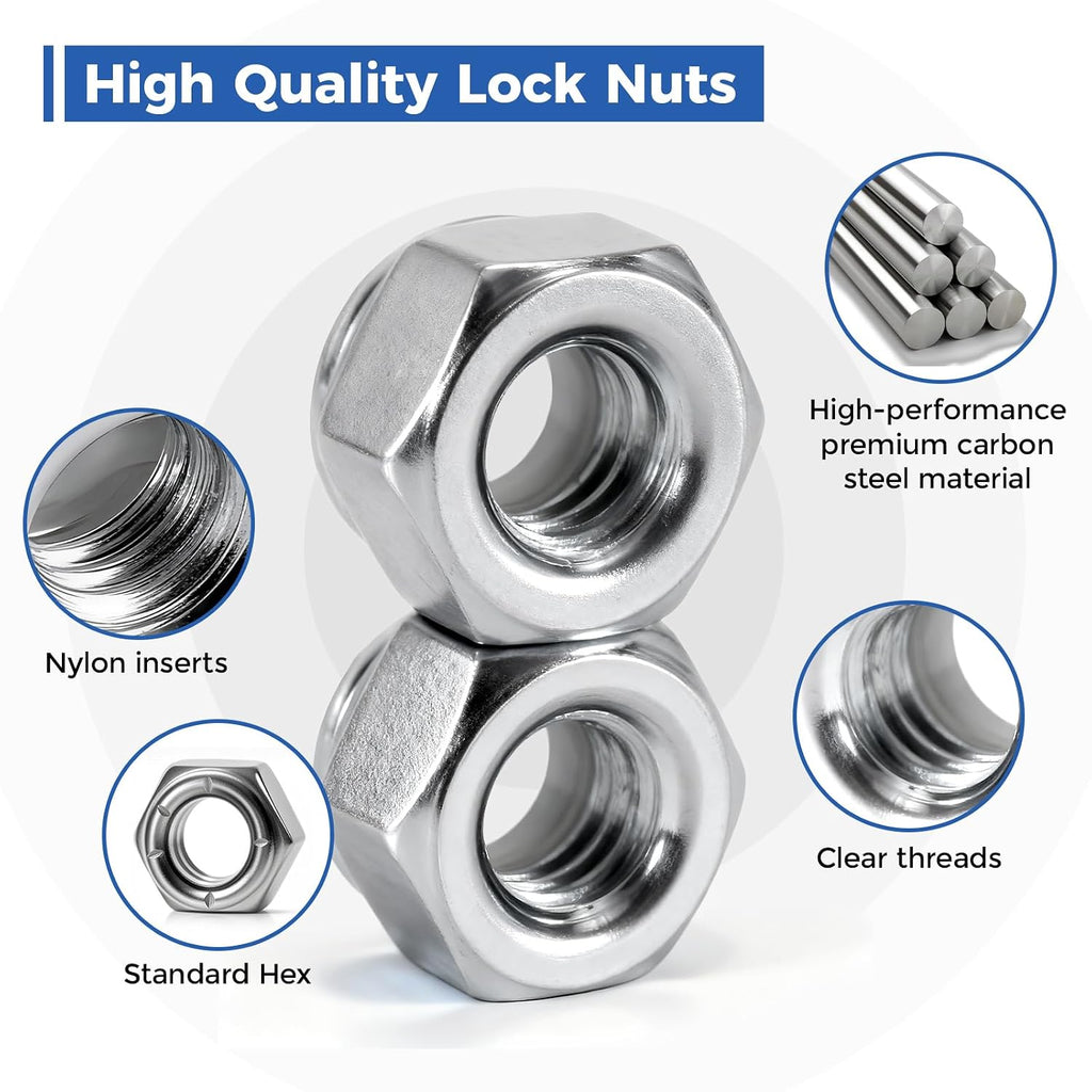 1/4"-20 Lock Nuts, 100-Pack, Premium Carbon Steel