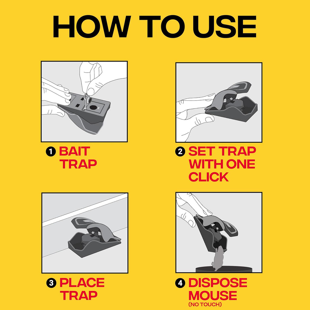 M070B Easy Safe-Set Power Kill Mouse Trap, 2-Pack Reusable Snap Trap | Refillable Bait Cup, Bait Hood Prevents Theft