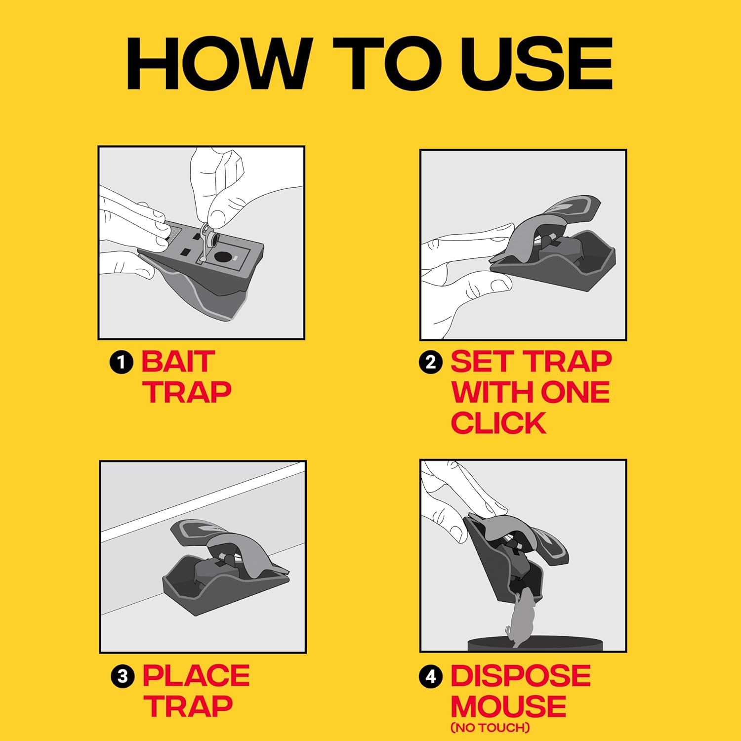M070B Easy Safe-Set Power Kill Mouse Trap, 2-Pack Reusable Snap Trap | Refillable Bait Cup, Bait Hood Prevents Theft