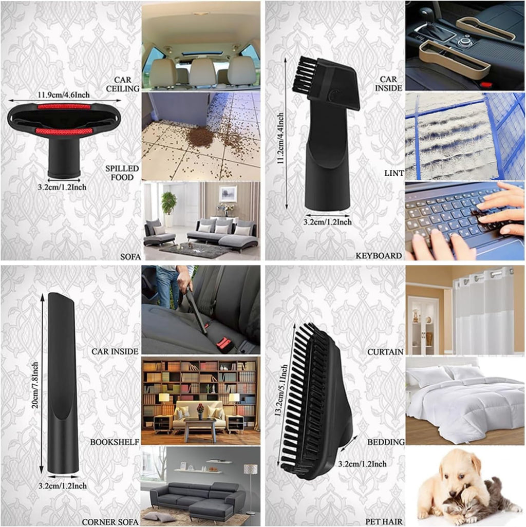 Replacement Vacuum Attachments & Brushes plus Universal Adapter Kit Compatible with Shop Vacs 2-1/4'' 1-7/8'' 1-3/8''