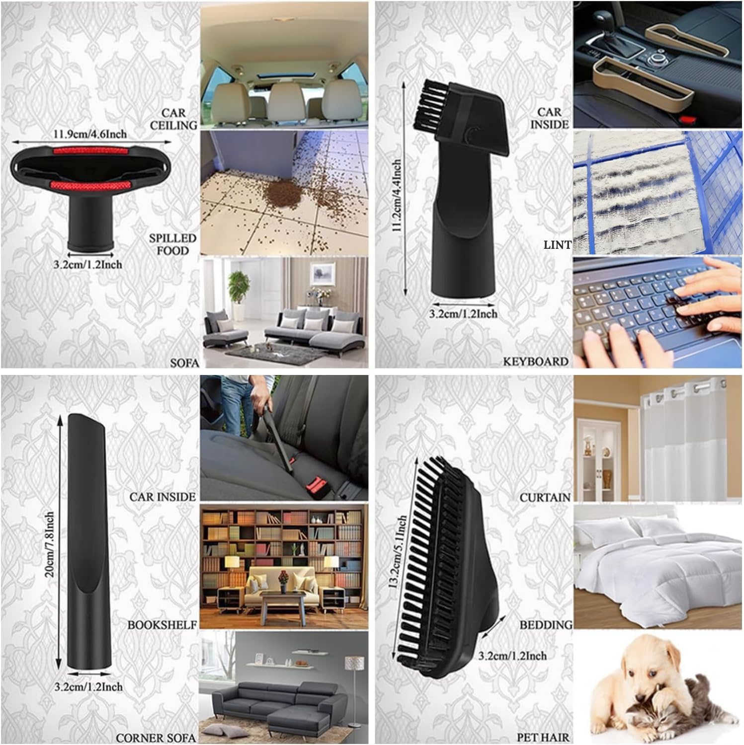 Replacement Vacuum Attachments & Brushes plus Universal Adapter Kit Compatible with Shop Vacs 2-1/4'' 1-7/8'' 1-3/8''