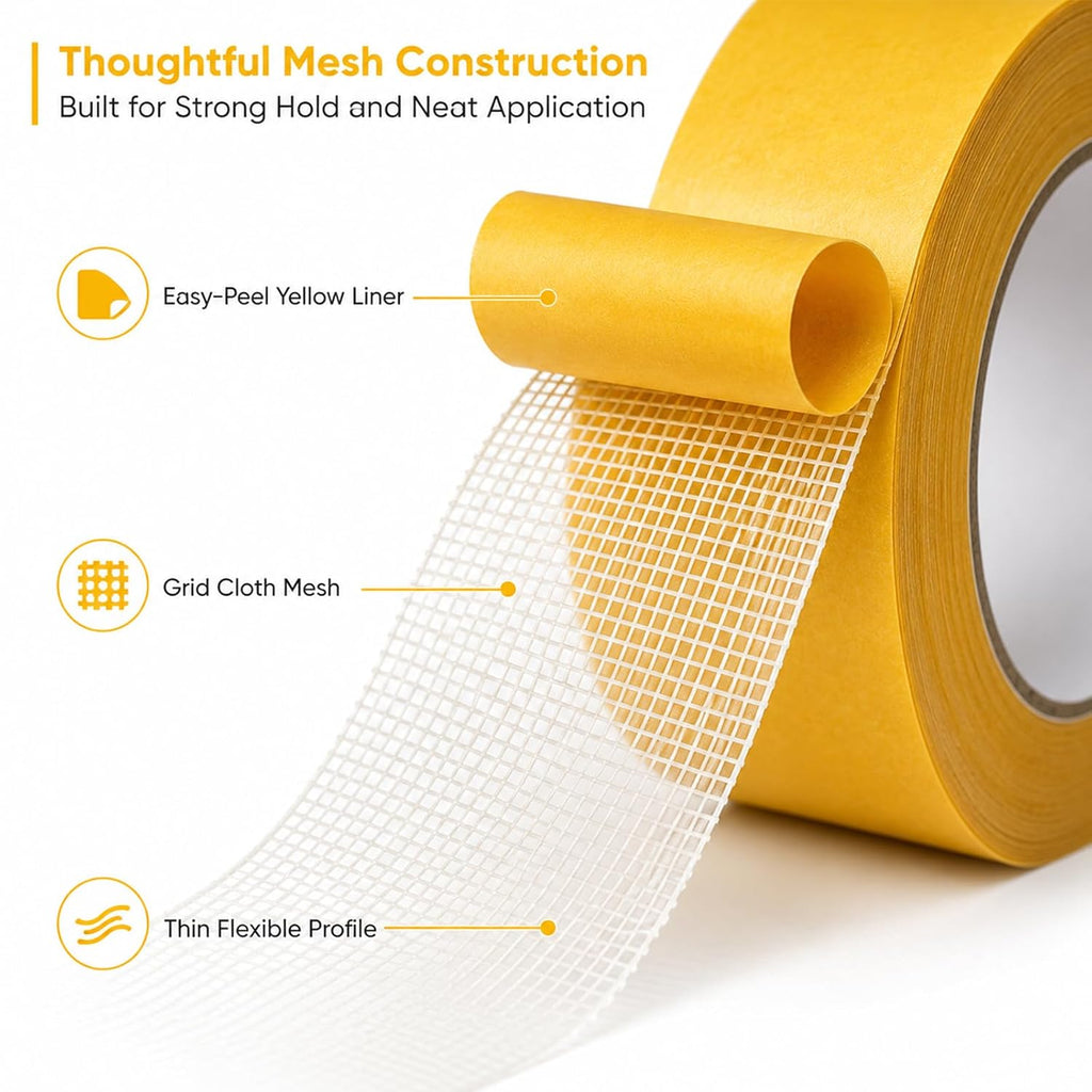 Grid Double-Sided Tape, Heavy Duty Fiberglass Mesh Mounting Tape