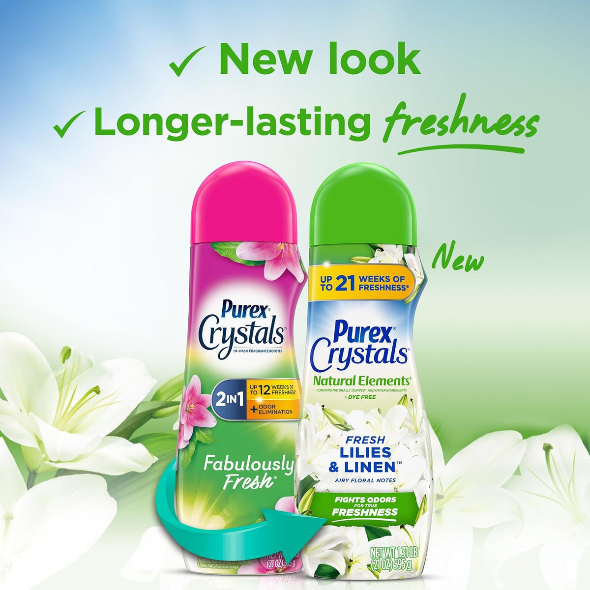 Crystals In-Wash Scent Booster, Fresh Lilies & Linen, 21 oz, 4-Pack