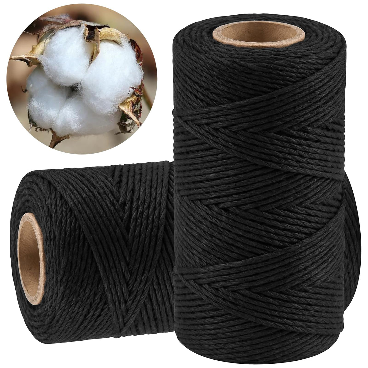 2PCS 328Ft 2MM Natural Cotton Twine String, Black