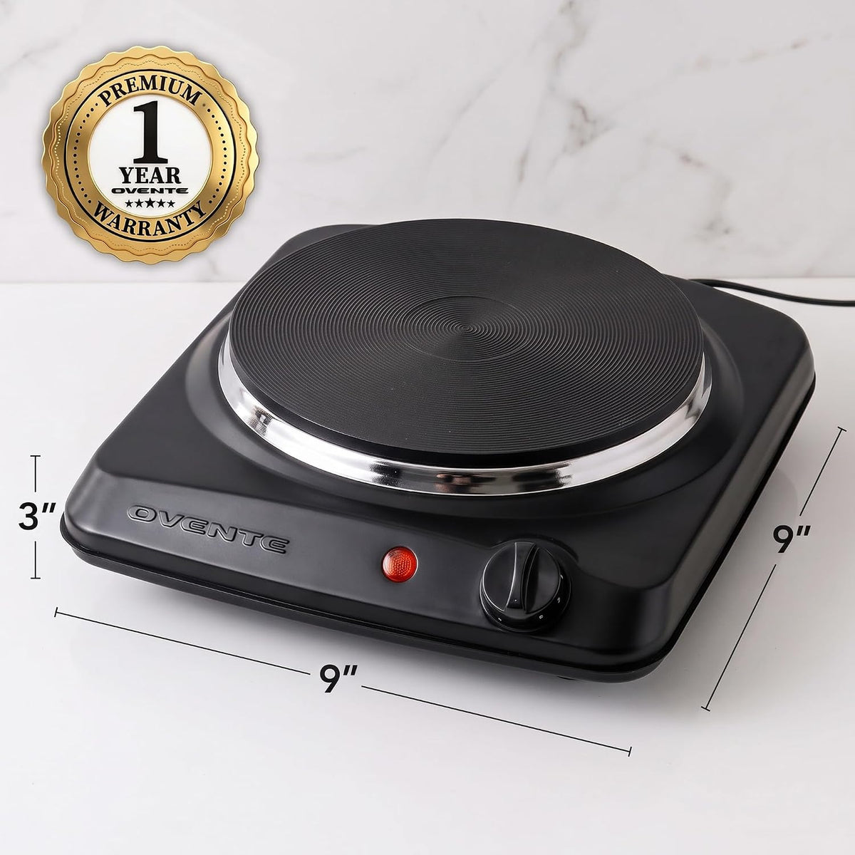 Electric Cast Iron Single Burner, 1000W Hot Plate, Black BGS101B