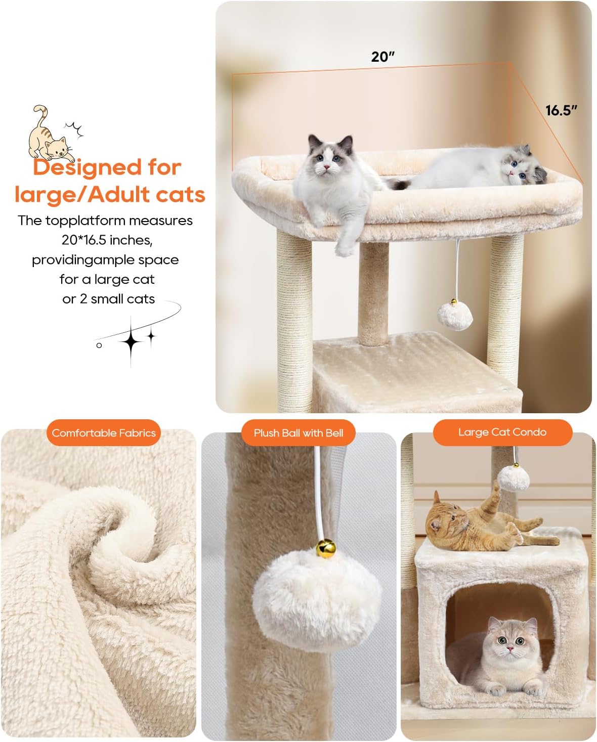 27" Cat Tree for Indoor Cats, Activity Tower with Scratching Posts, Modern Kitten Condo with Plush Perch & Hanging