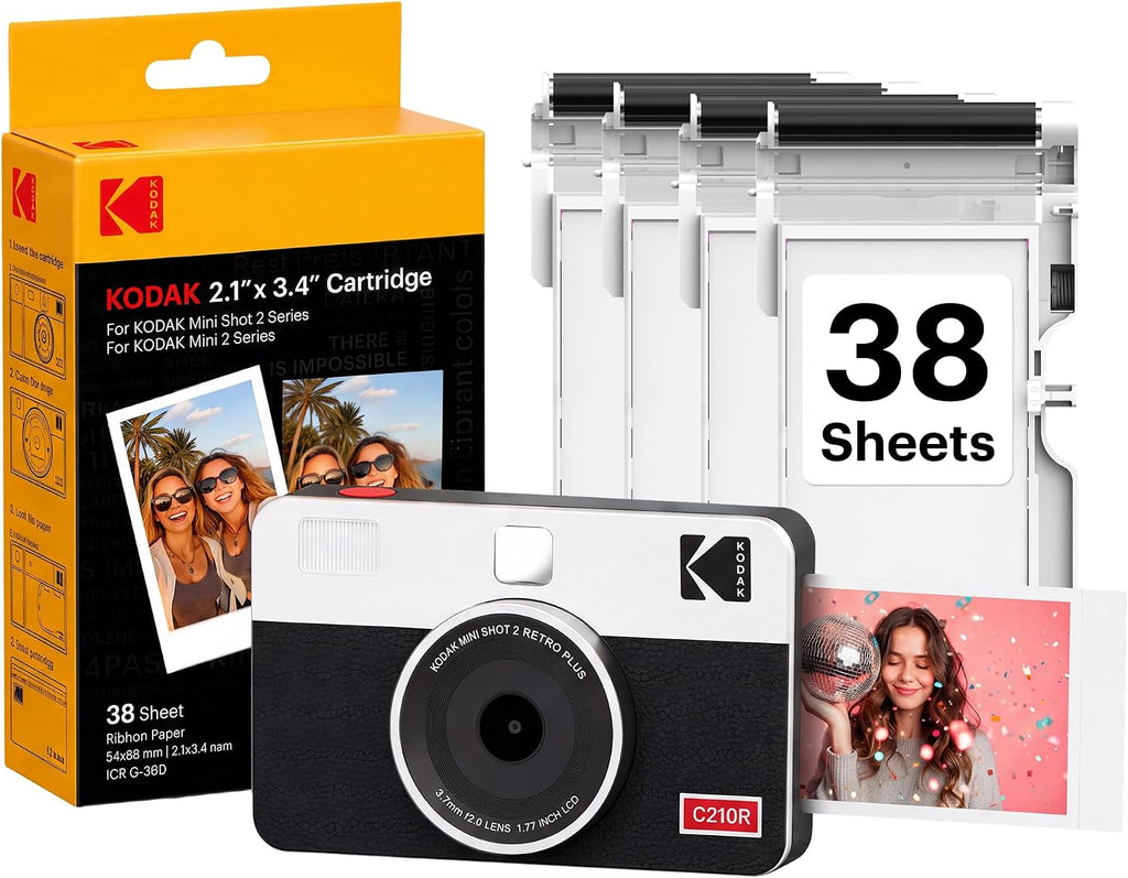 Mini Shot 2 Retro 2x3 Instant Camera, Photo Printer, 38 Sheet, White | Bluetooth, iPhone & Android Smartphone