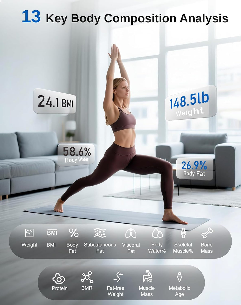 Smart Scale for Body Weight: BMI Body Fat, Digital Bluetooth Scale 400lb | 13 Body Composition Monitor Health