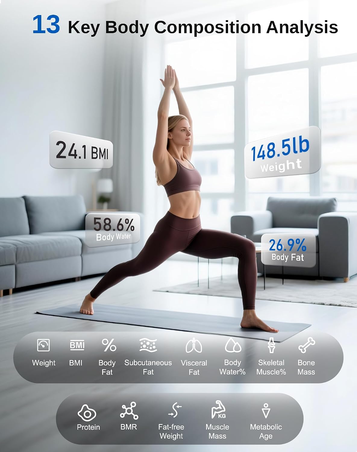 Smart Scale for Body Weight: BMI Body Fat, Digital Bluetooth Scale 400lb | 13 Body Composition Monitor Health