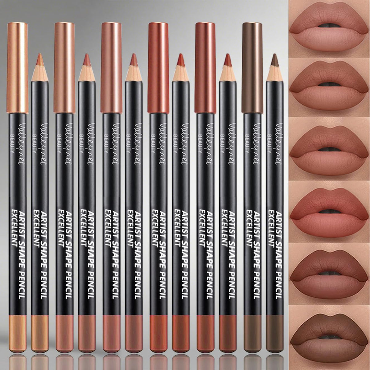 6 Colors Nude Brown Lip Liner Set with Sharpener, Long Lasting
