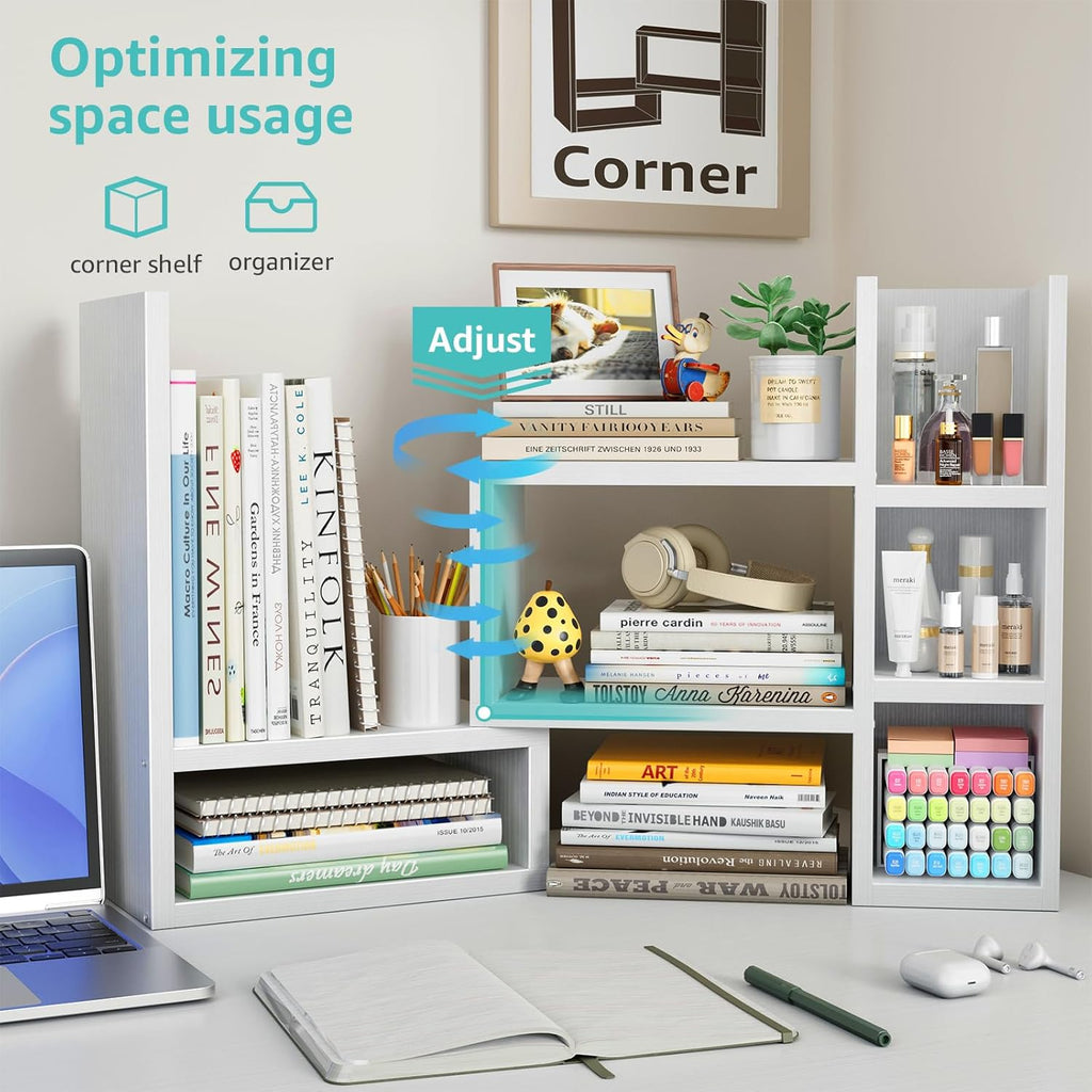 Desk Shelves Desktop Organizer Shlef - White Office Organization for Top of Desk Organizers and Accessories Corner