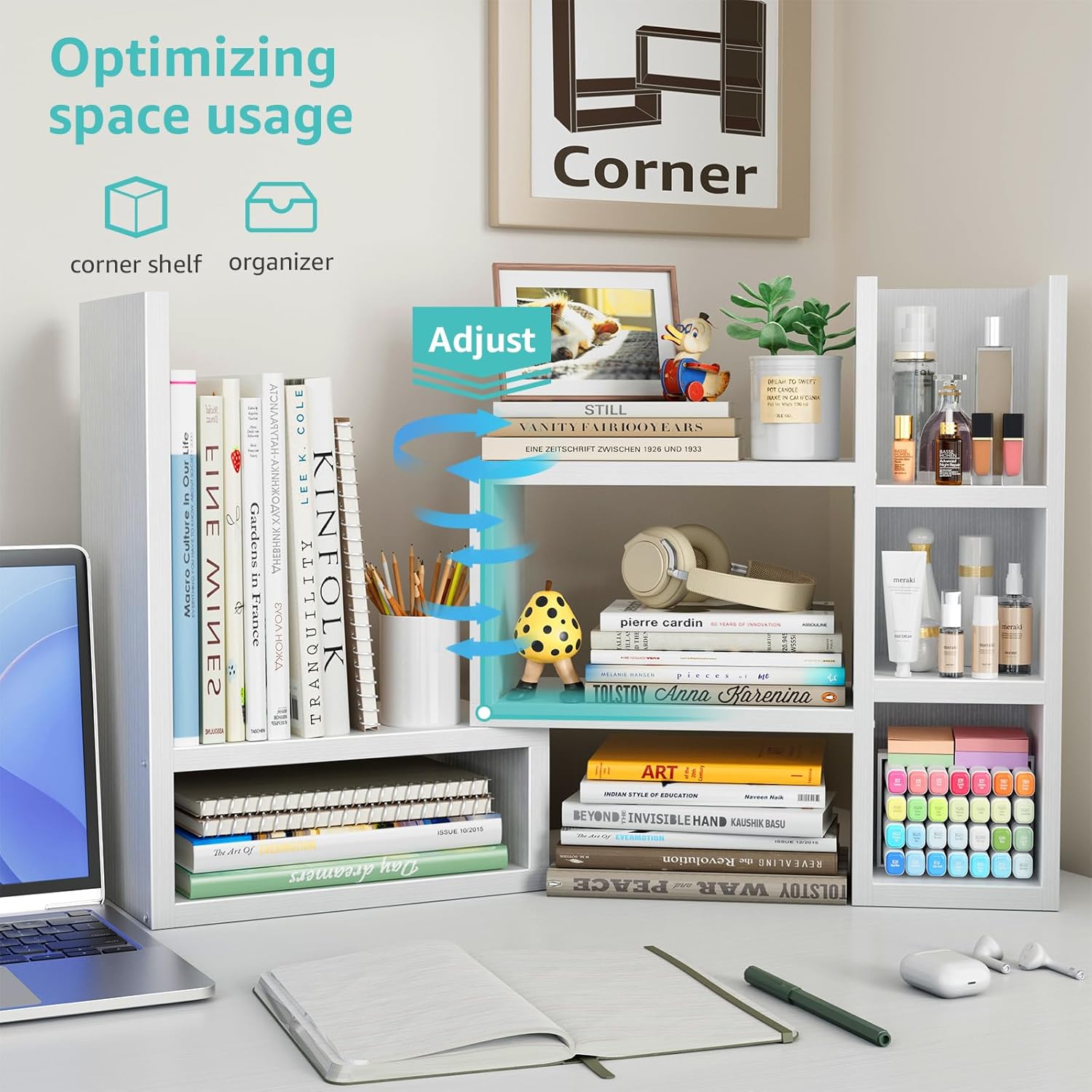 Desk Shelves Desktop Organizer Shlef - White Office Organization for Top of Desk Organizers and Accessories Corner