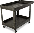 2-Shelf Utility/Service Cart, Medium, Black, Lipped Shelves, Ergonomic Handle, 500 lbs. Capacity, for