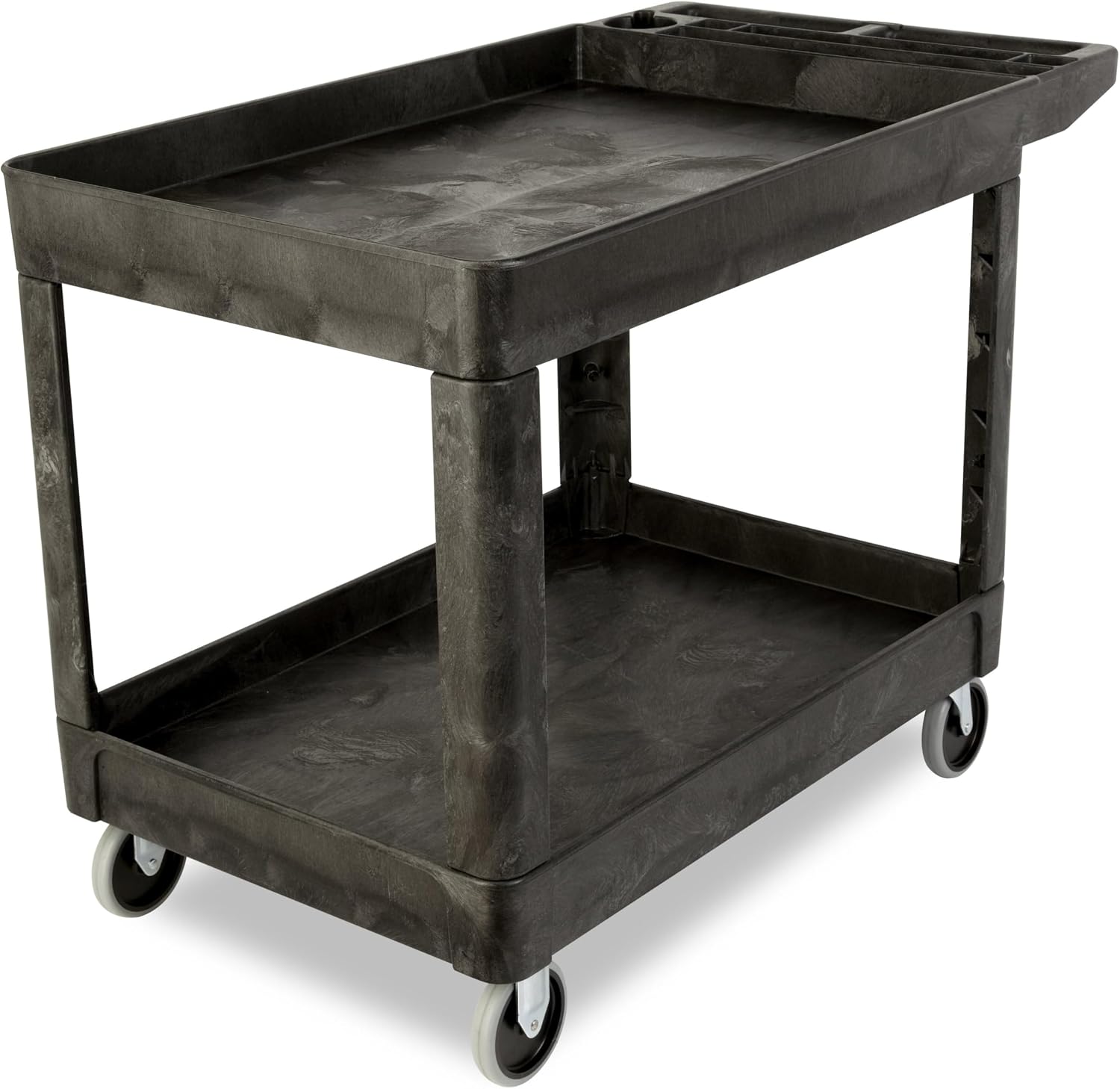 2-Shelf Utility/Service Cart, Medium, Black, Lipped Shelves, Ergonomic Handle, 500 lbs. Capacity, for