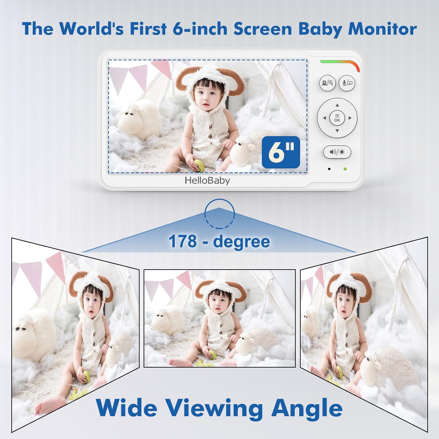 Baby Monitor 6" World First IPS Screen 30H Battery, Secure No WiFi, Pan Tilt Video Camera with Night Vision, VOX