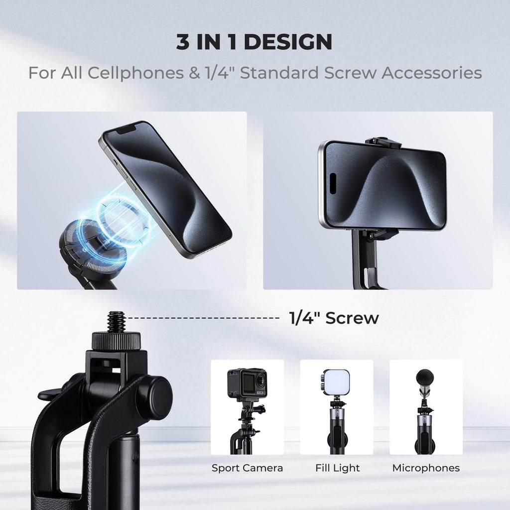 72" Selfie Stick for iPhone, Phone Tripod | Clip & Magnetic, Remote, 1s Open & Close, Compatible with iPhone 17-12
