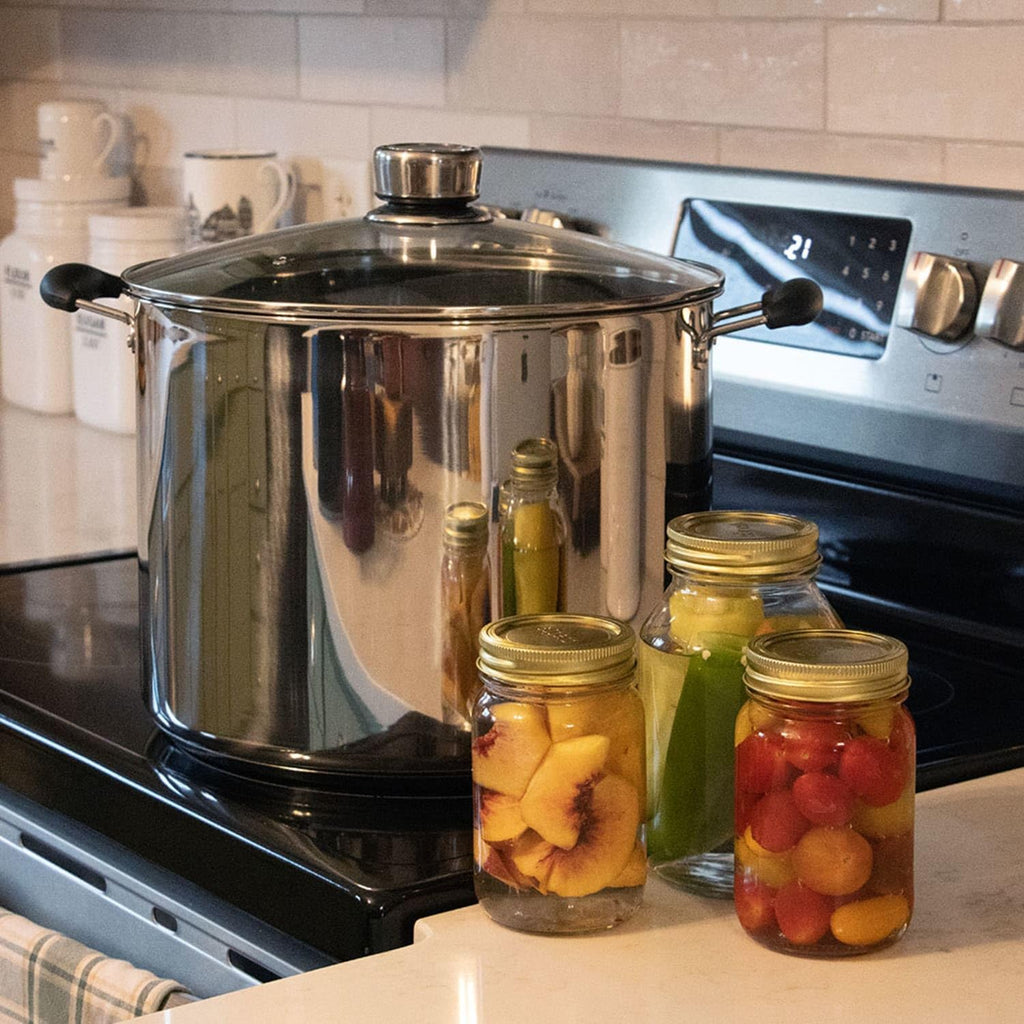 21.5-Quart Water Bath Canner with Pressure Gauge, Durable Stainless Steel Stockpot for Home Canning and Preserving