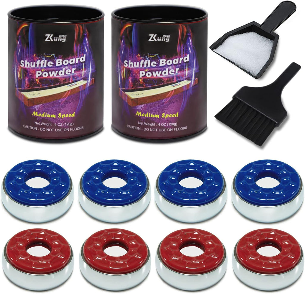 Shuffleboard Pucks and Sand Set - 2 1/8" Table Pucks with 2 Cans Wax | 2 Cans Medium Speed shuffleboard Sand and 53mm