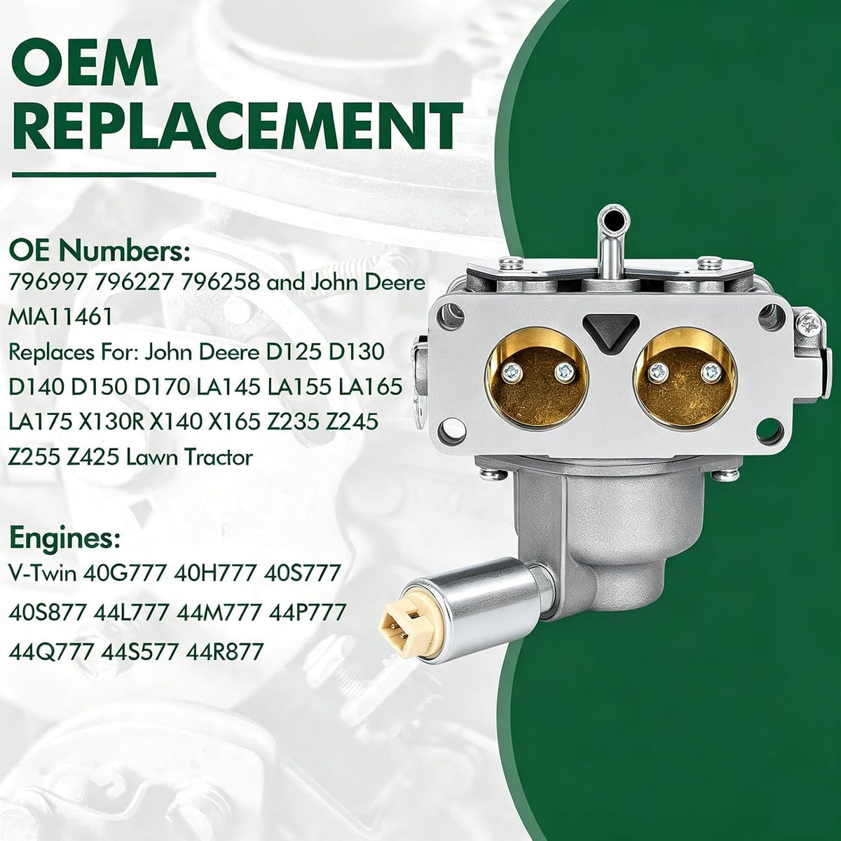 796997 Carburetor Kits for John Deere 22-25HP Engine 796227 796258 MIA11461