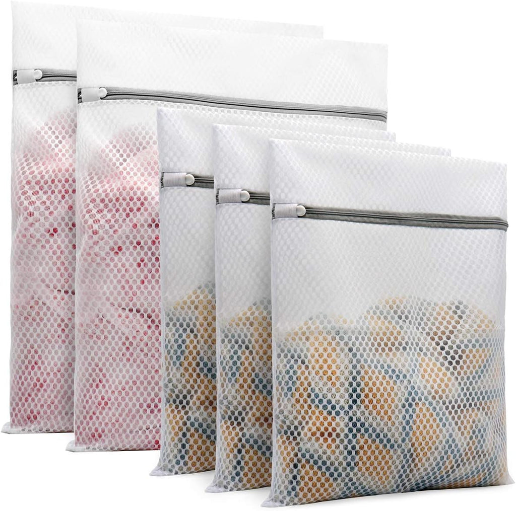 5Pcs Durable Honeycomb Mesh Laundry Bags for Delicates | (2Large, 3Medium)