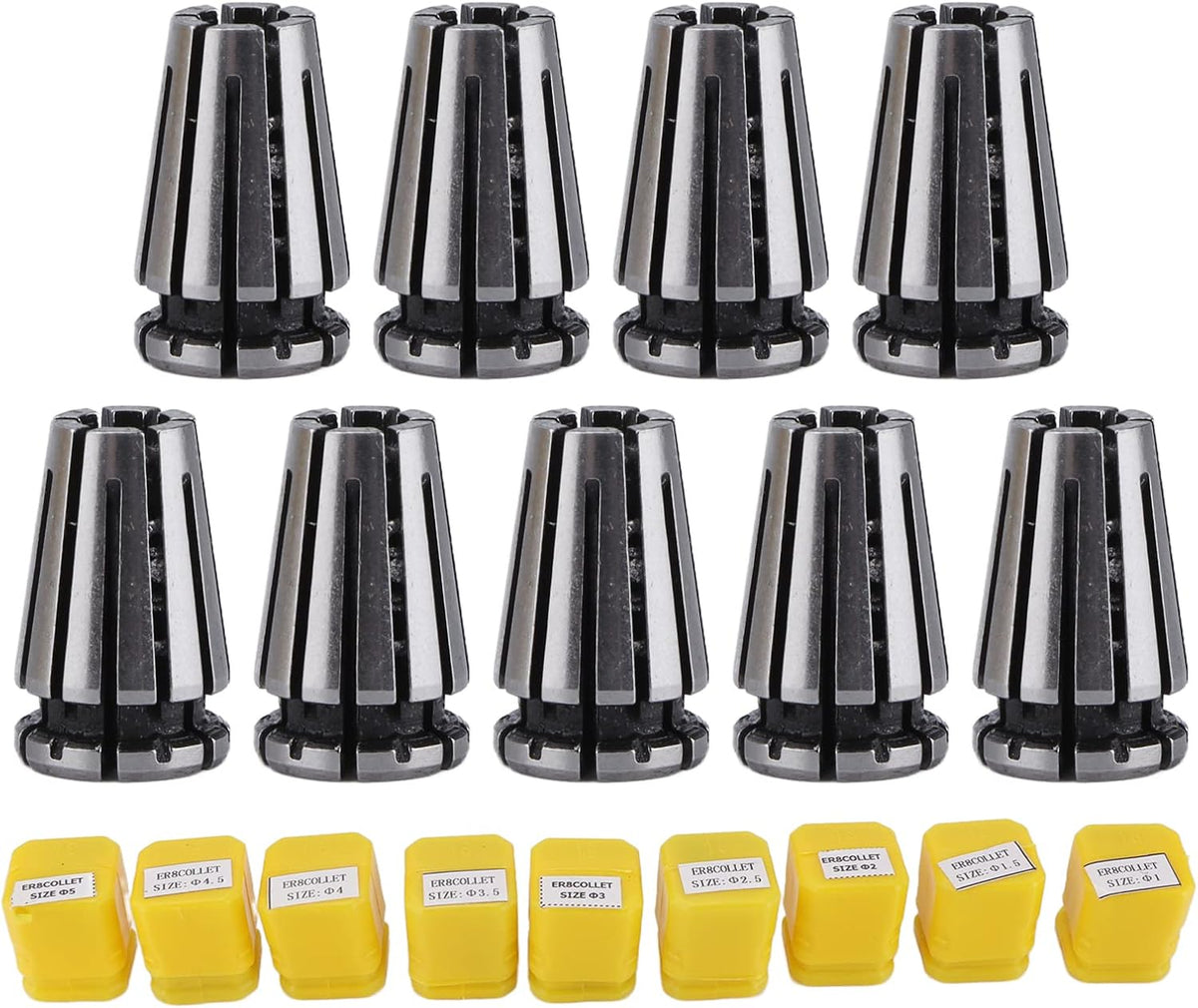 ER8 Collet Chuck Set 9Pcs for CNC Engraving Machine and Milling Lathe High Tool Holder Compatible with Multiple Sizes for Secure Clamping