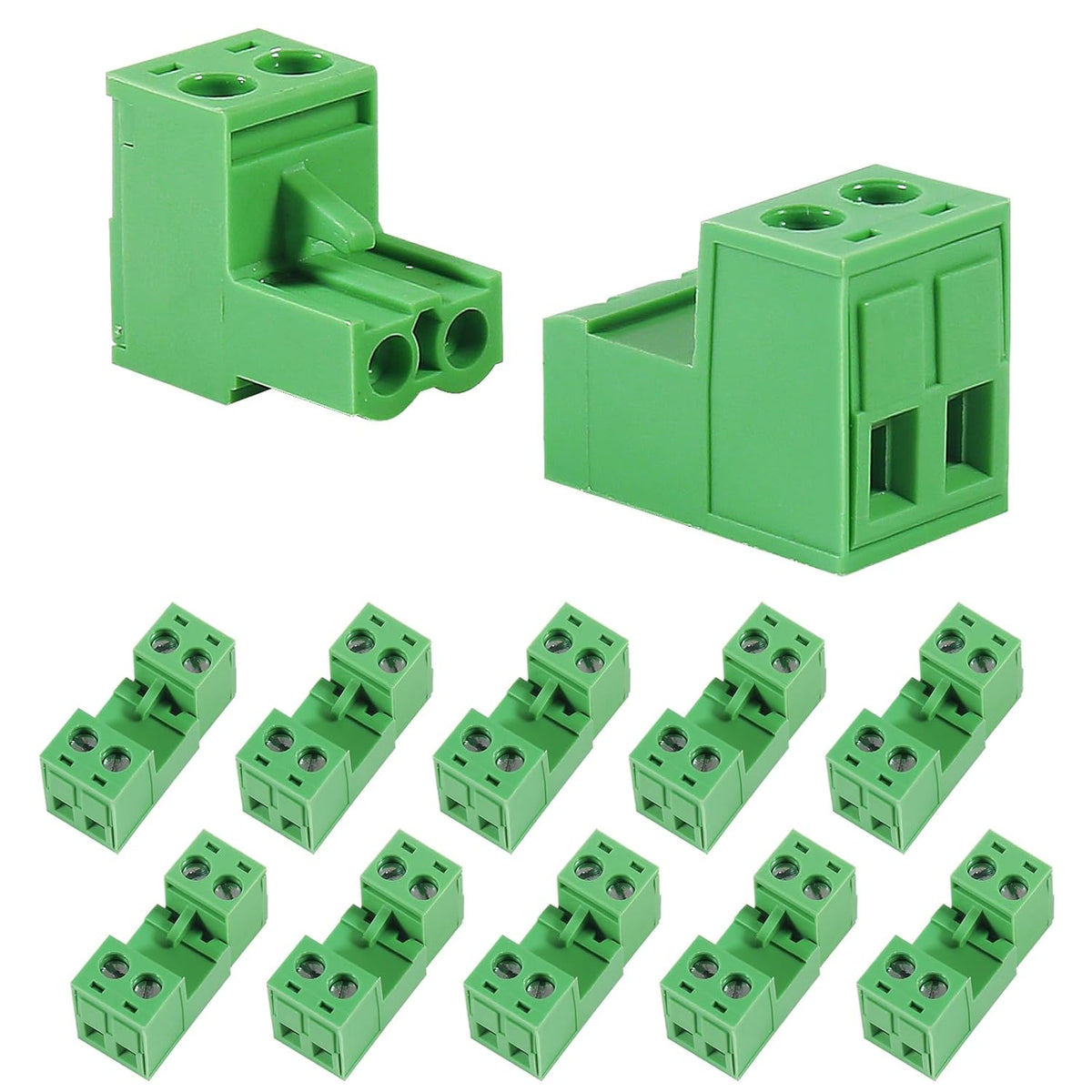 10PCS 2 Pin 5.08mm Pitch Pluggable PCB Angle Screw Terminal Block Plug Connector Socket Panel Mount DIY with 10Pcs 2 Pin Phoenix Plug