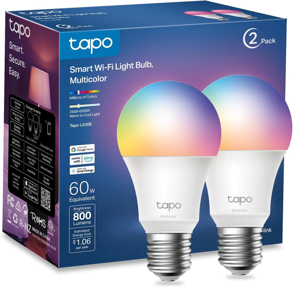 Multicolor Dimmable Smart Light Bulbs, L530E(2-Pack), A19 E26, 800LM