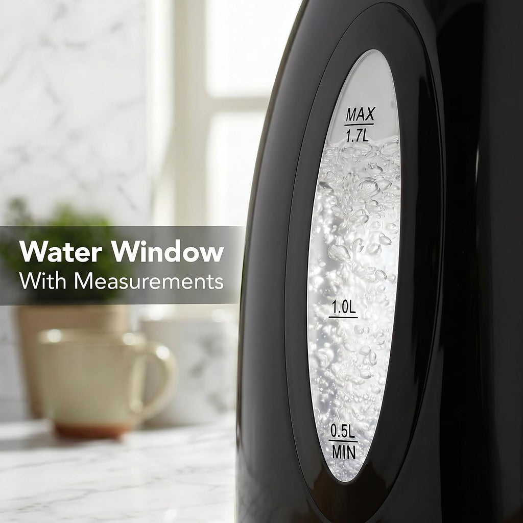 1.7L Electric Tea Kettle, 1100W BPA-Free Water Boiler, Black KP72B | Fast Boiling, Auto Shut-Off, Boil-Dry