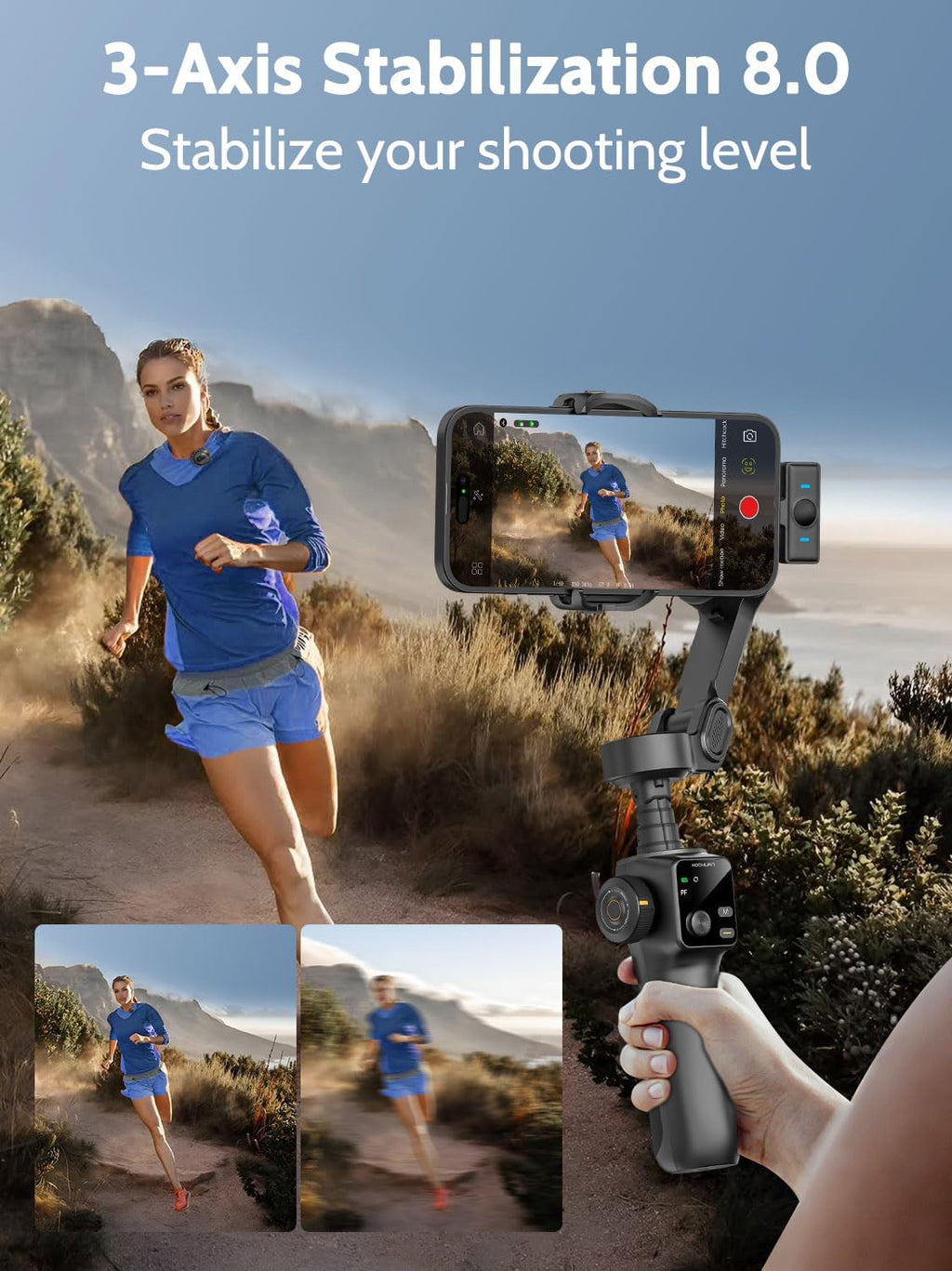 3-Axis Gimbal Stabilizer for iPhone with Lavalier Mic(V8 Mic Kit) | Phone Gimbal with Lavalier Microphone, 7.8"
