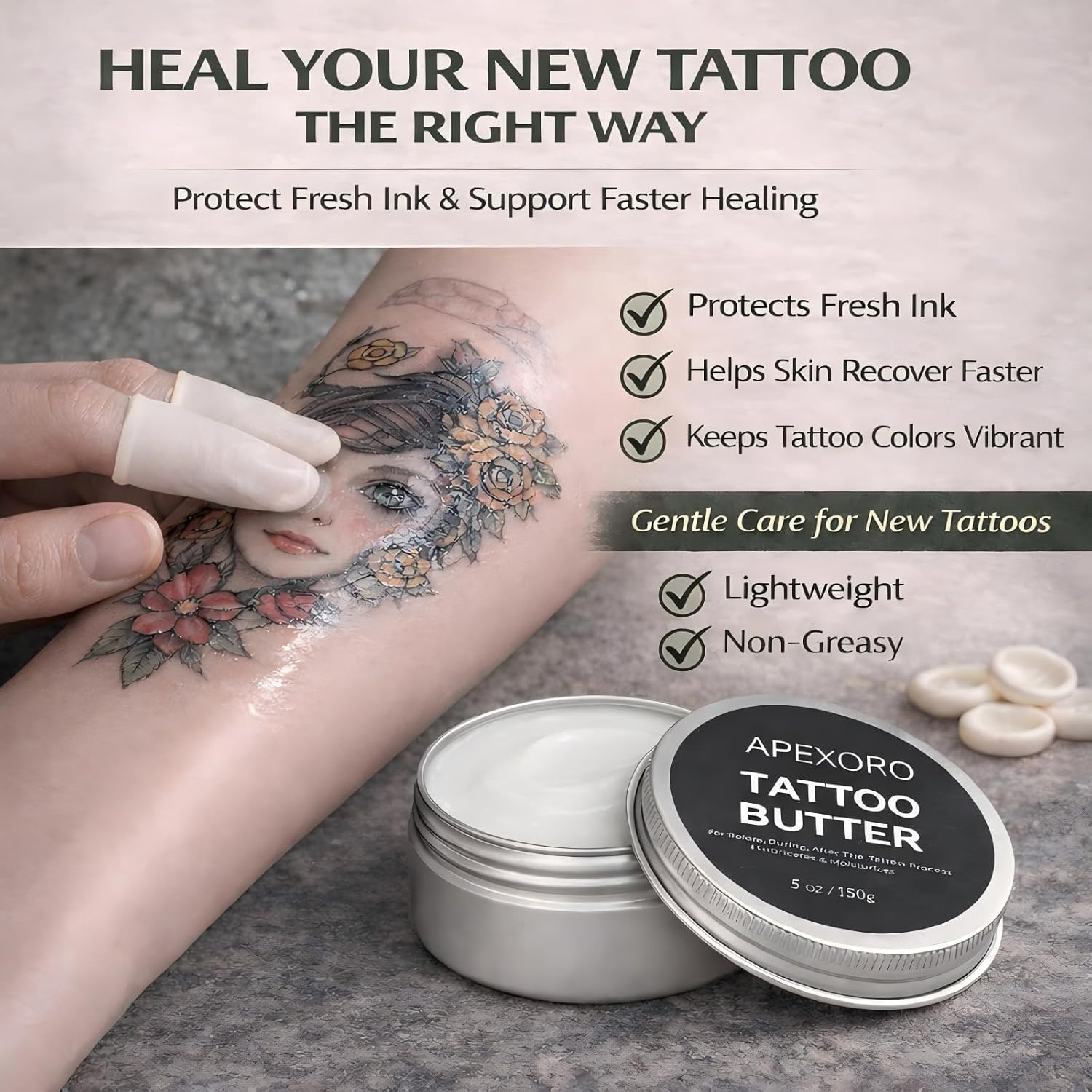 Tattoo Aftercare Kit – Full-Size 5oz Tattoo Butter, Vegan & Non-Greasy Balm for Tattoo Healing with Green Soap
