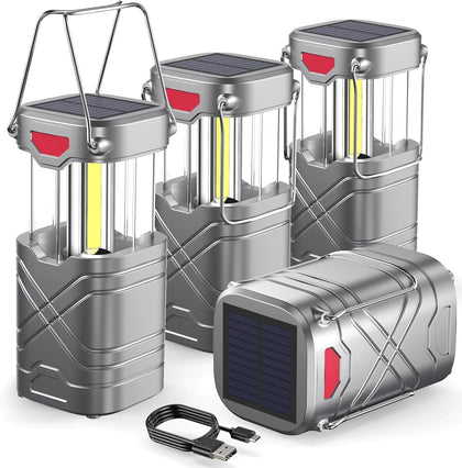 4 Pack Camping Lantern, Rechargeable LED Lanterns, Solar Lantern Battery Powered Hurricane Lantern Flashlights with 3