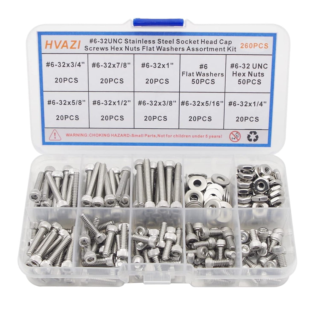 #6-32 UNC Stainless Steel Knurled Hex Socket Cap Screw Nut Washer Kit