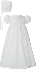White Polycotton Christening Baptism Gown with Lace Trim & Bonnet