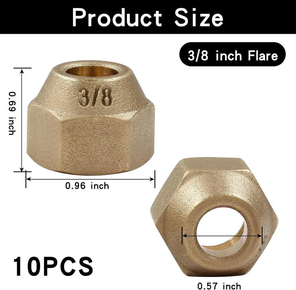 Brass Flare Nut, 3/8", 10 Pack