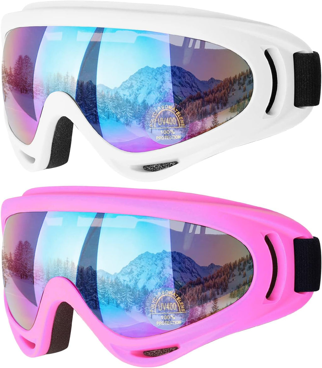 Ski Goggles, 2 Pack Snow Goggles Snowboard Goggles for Men Women Kids | UV Protection Foam Anti-Scratch Dustproof