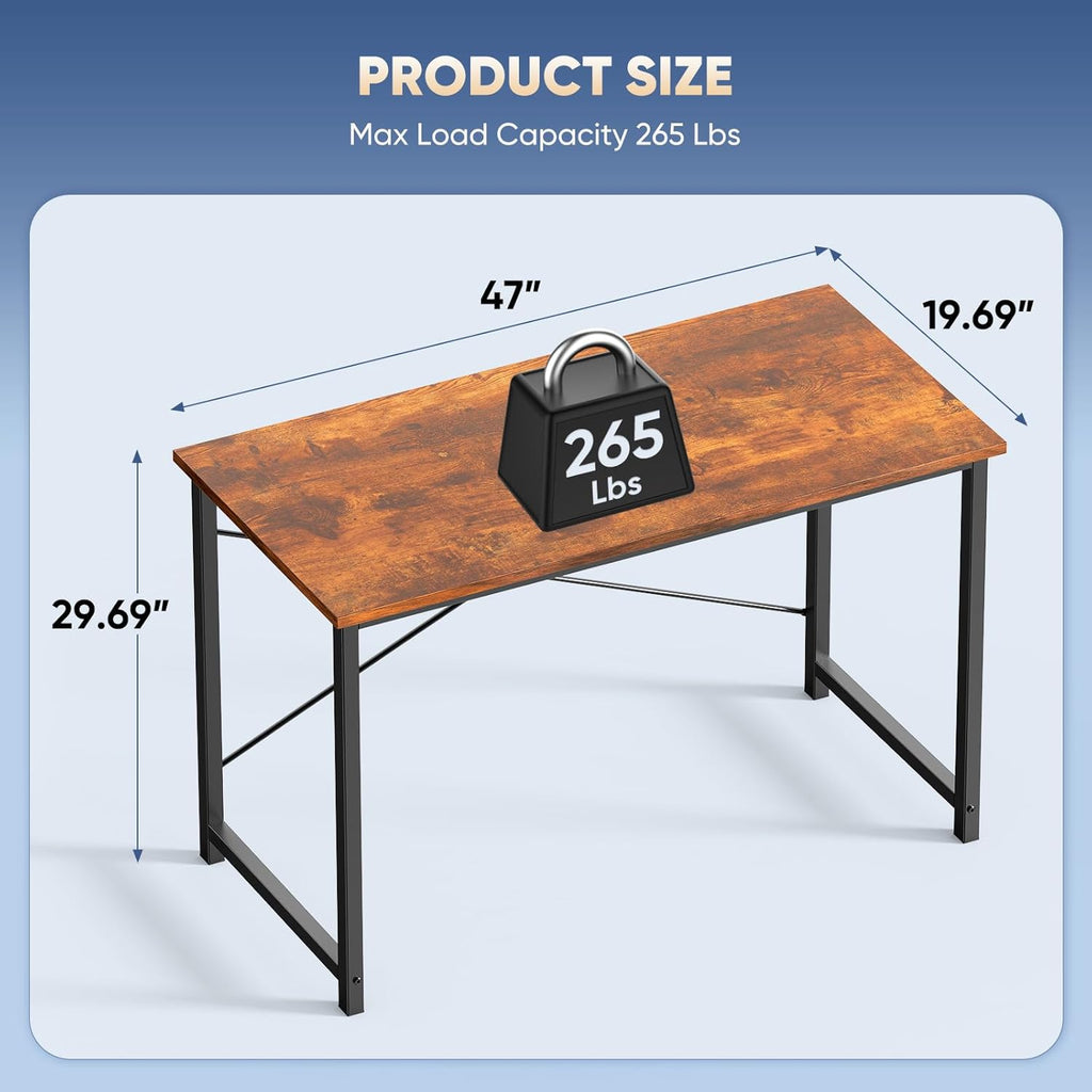 47 Inch Computer Desk for Home Office, Modern Writing Study Table Simple Modern Style for Bedroom Small Space, Large