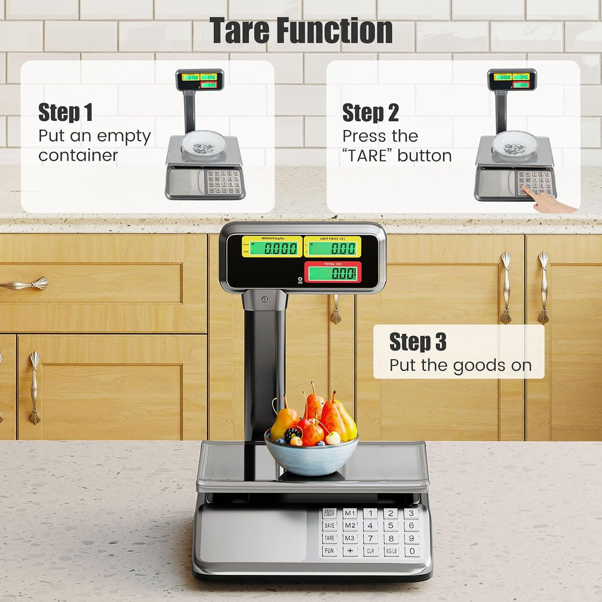 Price Computing Scale with Pole Display, 88 lb Commercial Food Scale with Stainless Steel Platform, Rechargeable