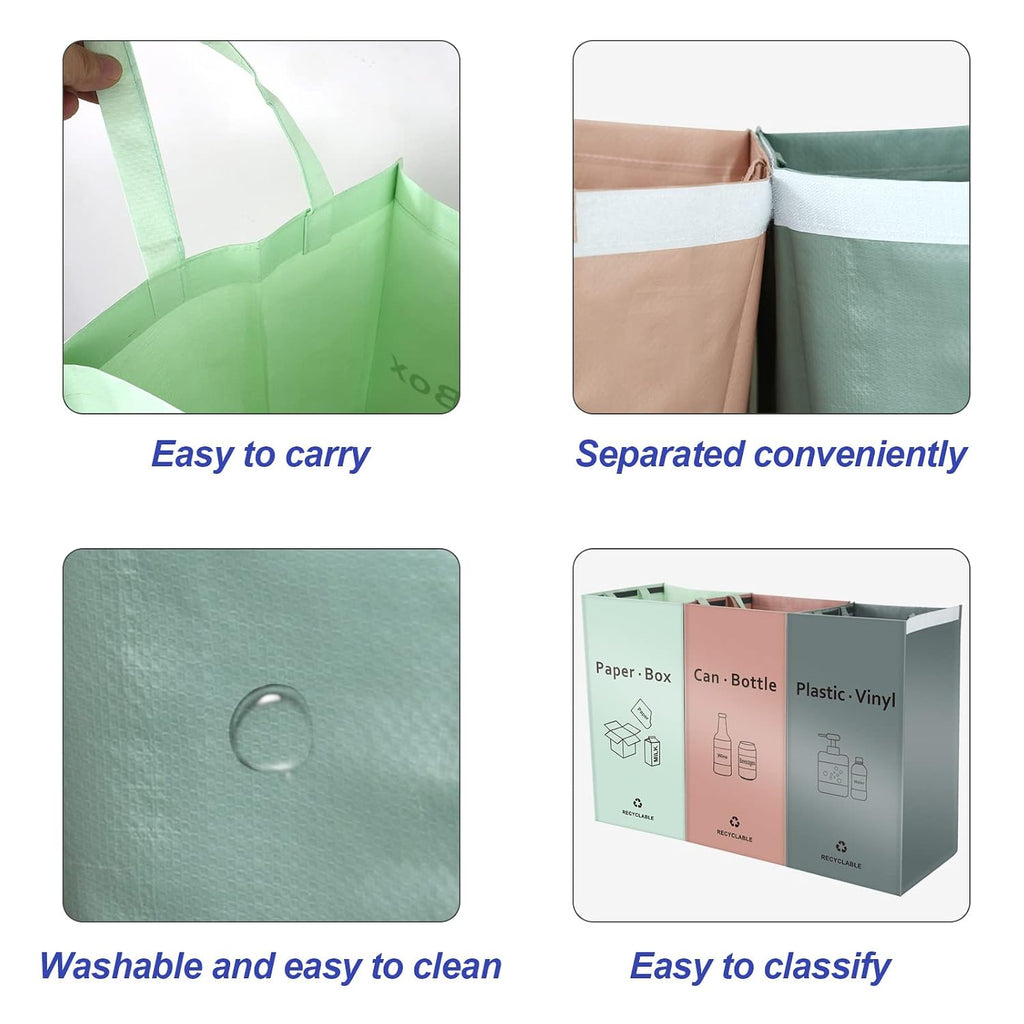 Separate Recycling Bin for Kitchen Home - Indoor Recycle Bins (Pink, Green, Gray) Waste Trash Sorting Bins, Reusable