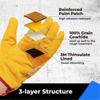 Winter Leather Work Gloves, Warm Thinsulate Lining for Cold Weather Work, 100% Full Grain Cowhide with Abrasion and