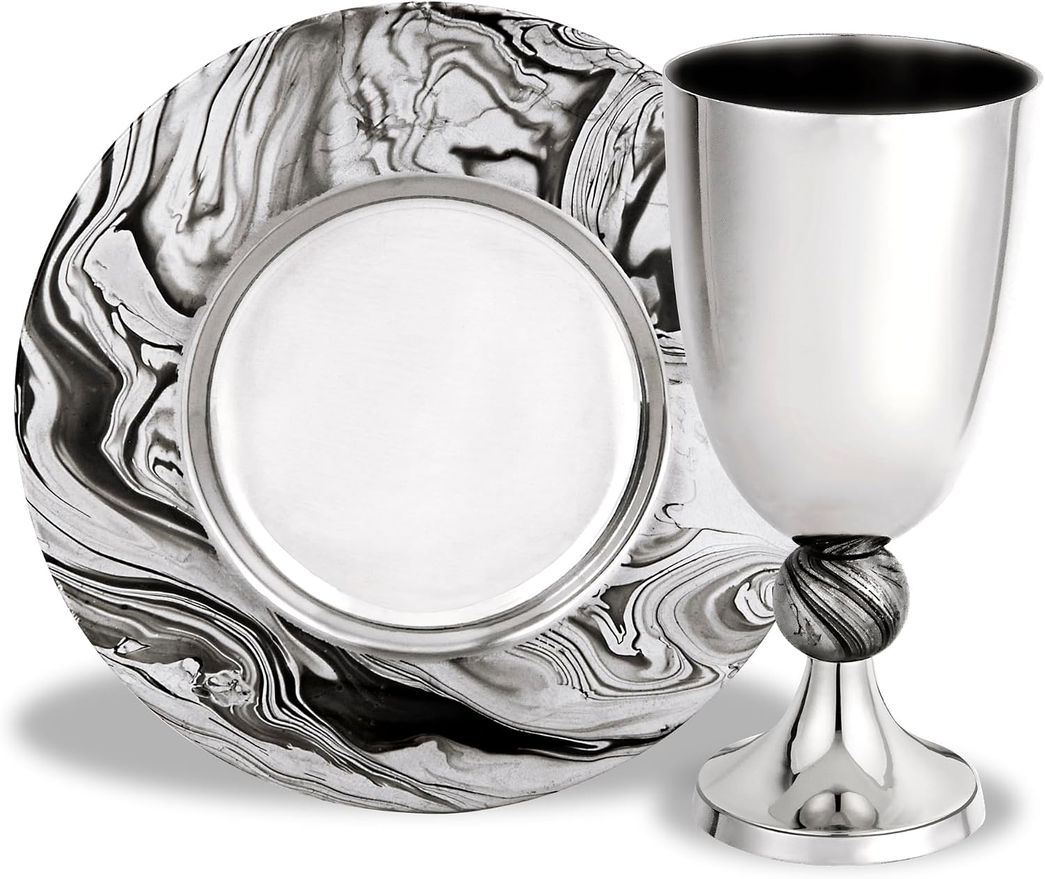 Zion Judaica Passover Seder Kiddush Cup Set 5.5" Elegant Marble Decal Gift Boxed Polished Finished Footed Wine Cup